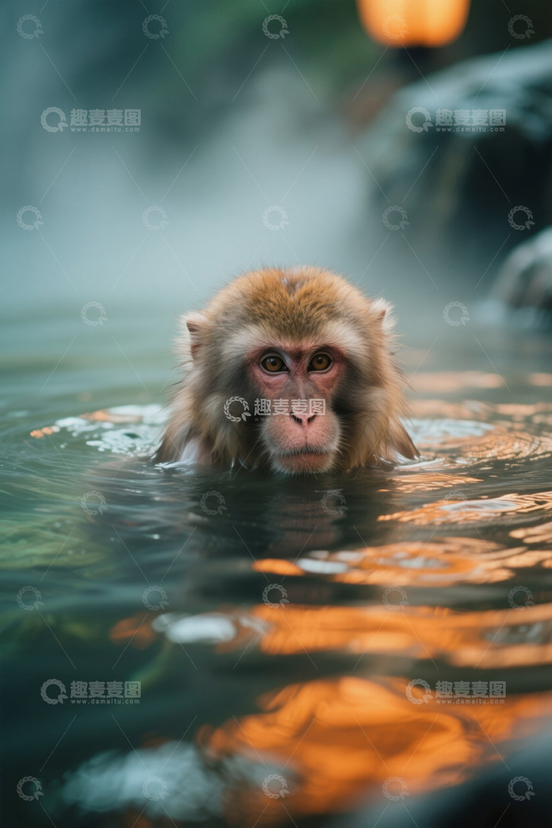 高清大图下载【趣麦麦图】水中的猕猴特写