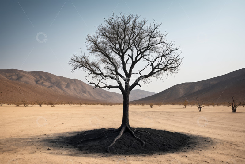 高清大图下载【趣麦麦图】沙漠中孤独的枯树景观