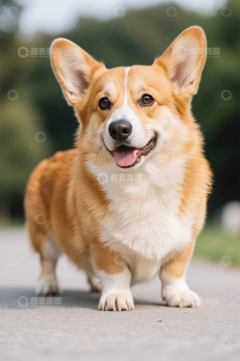 高清大图下载【趣麦麦图】户外可爱柯基犬正面照