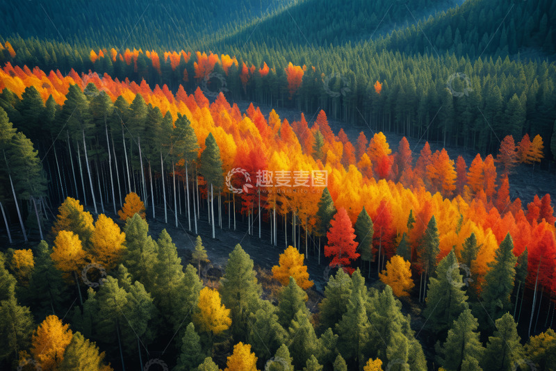 高清大图下载【趣麦麦图】秋日森林俯瞰美景