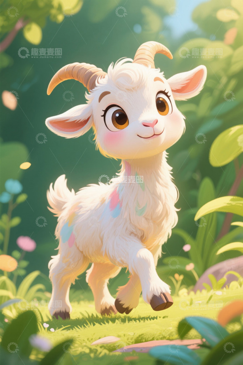 高清大图下载【趣麦麦图】卡通小羊在草地行走素材