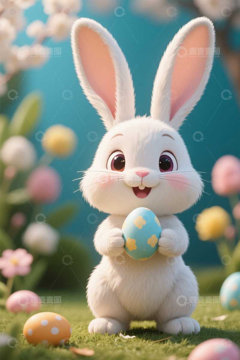 高清大图下载【趣麦麦图】可爱兔子手持彩蛋场景