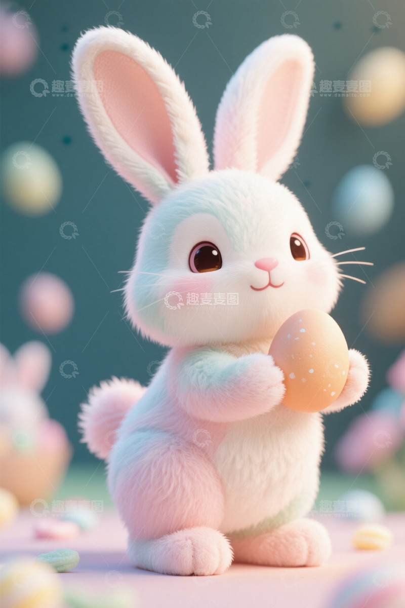 高清大图下载【趣麦麦图】复活节兔子手持彩蛋动画形象