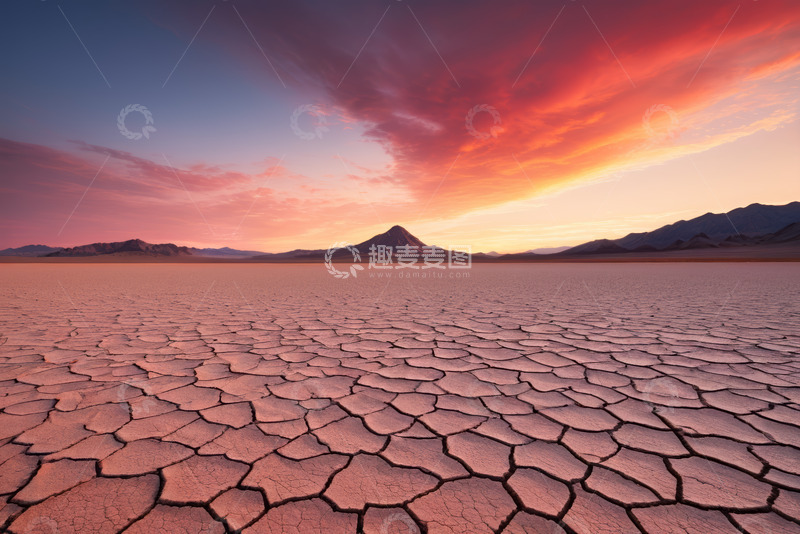 高清大图下载【趣麦麦图】沙漠干旱土地与绚丽天空景象