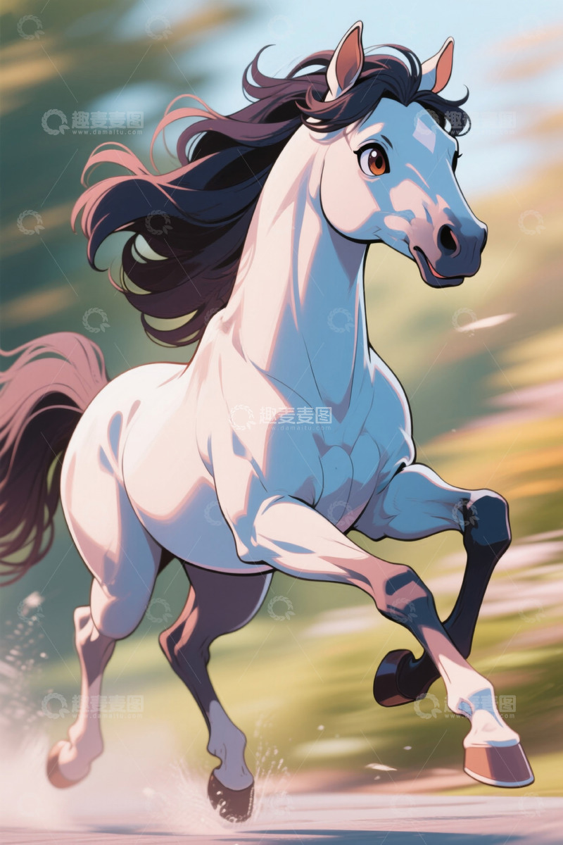高清大图下载【趣麦麦图】-奔跑的卡通白马