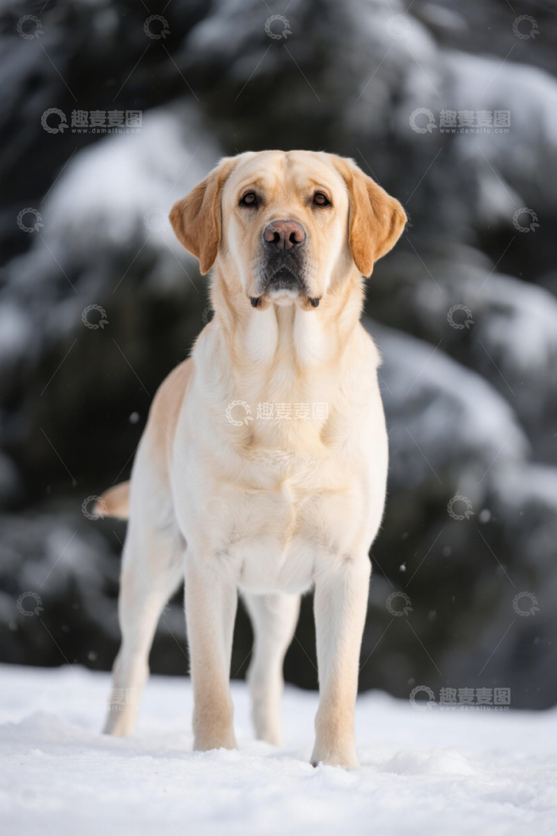 高清大图下载【趣麦麦图】雪地中的黄色拉布拉多犬