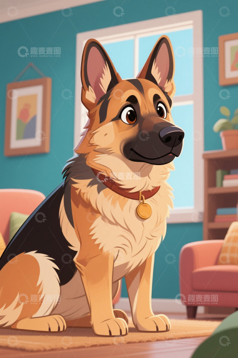 高清大图下载【趣麦麦图】室内坐着的德国牧羊犬