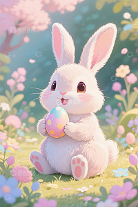 复活节兔子手持彩蛋插画