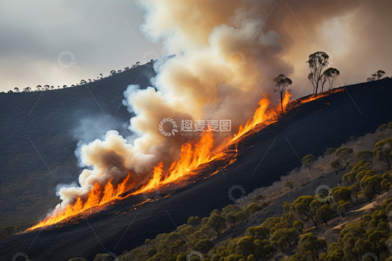 高清大图下载【趣麦麦图】山坡森林火灾景象