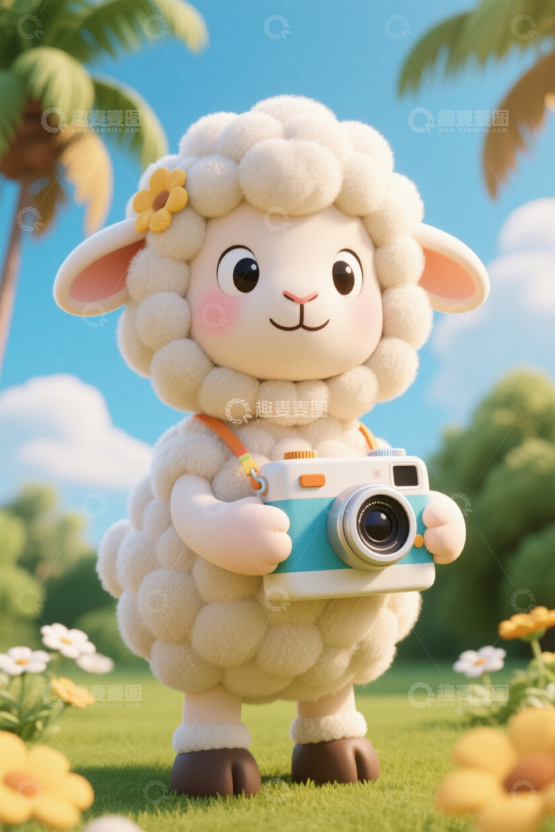 高清大图下载【趣麦麦图】可爱动画羊手持相机场景