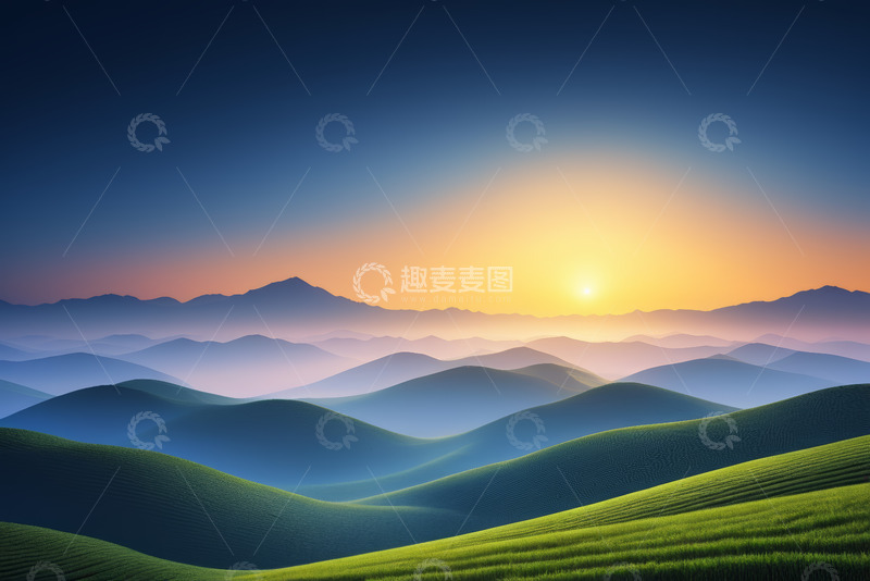 高清大图下载【趣麦麦图】日出时分的山丘自然风光