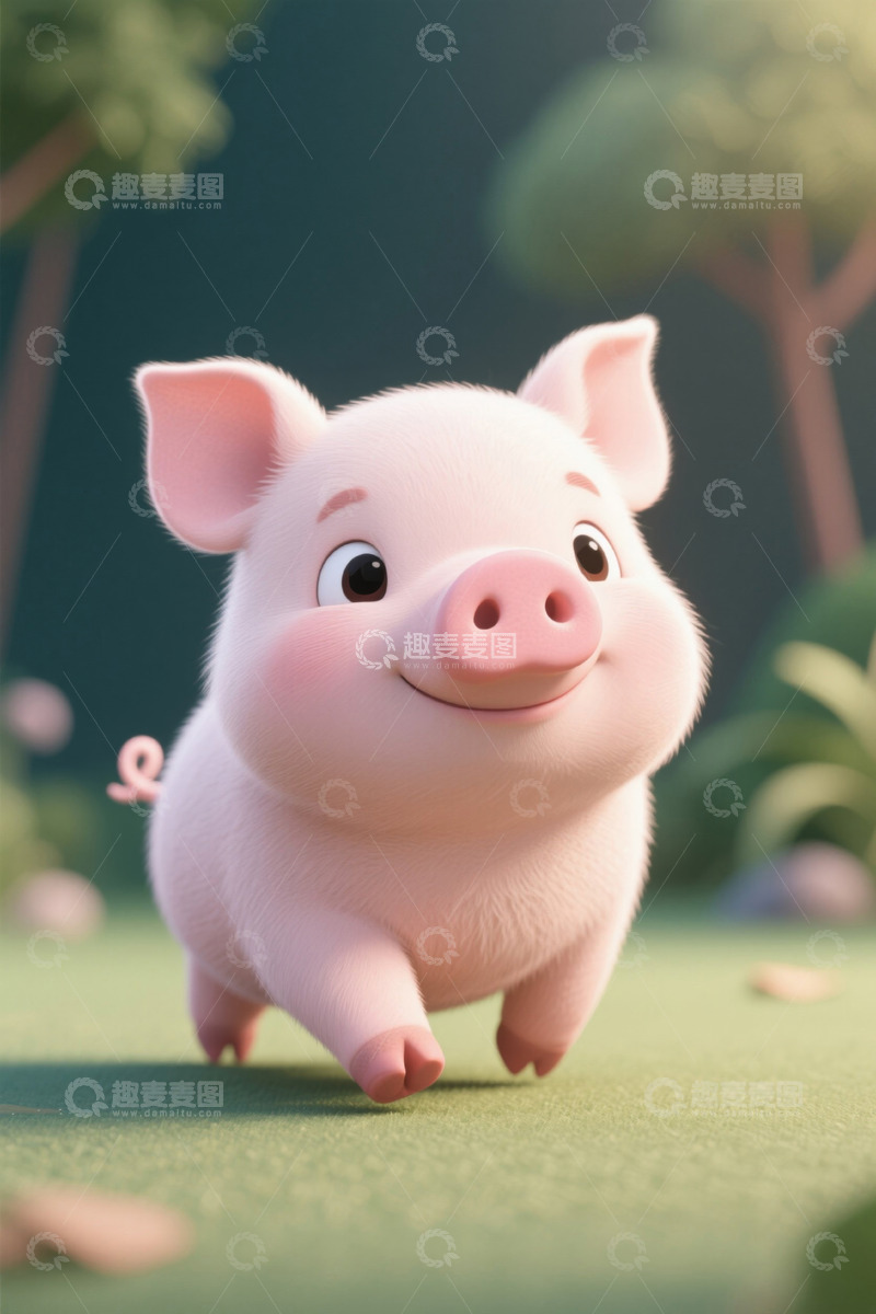 高清大图下载【趣麦麦图】卡通小猪户外奔跑素材