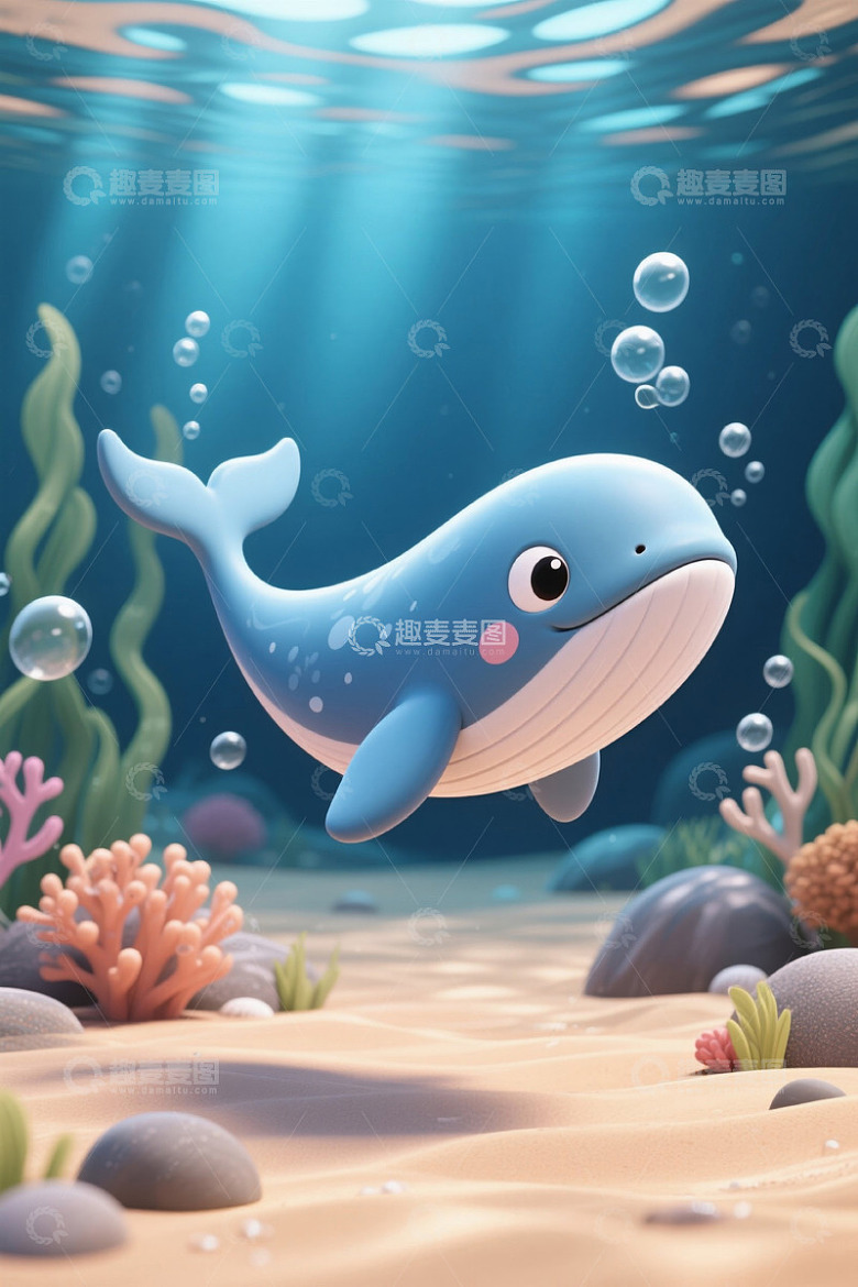 海底蓝色鲸鱼动画素材