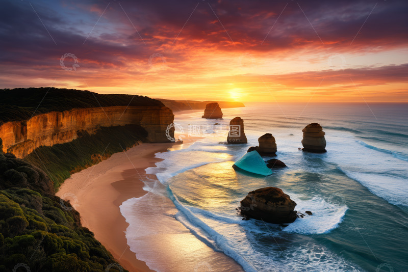 高清大图下载【趣麦麦图】澳大利亚海岸日落岩石景观