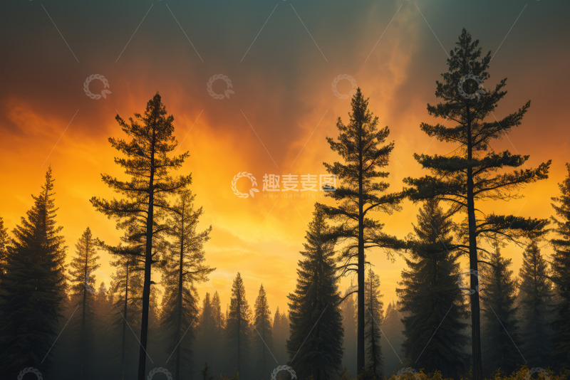 高清大图下载【趣麦麦图】夕阳下的森林树木景观