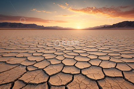 干裂土地上的日落景象