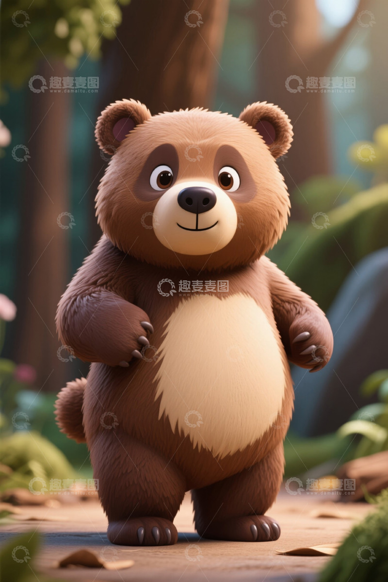 高清大图下载【趣麦麦图】森林中的卡通小熊形象