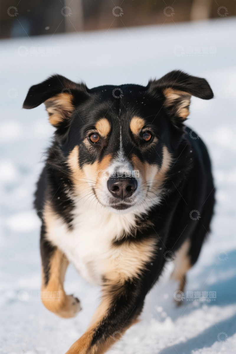 高清大图下载【趣麦麦图】雪地中奔跑的宠物狗