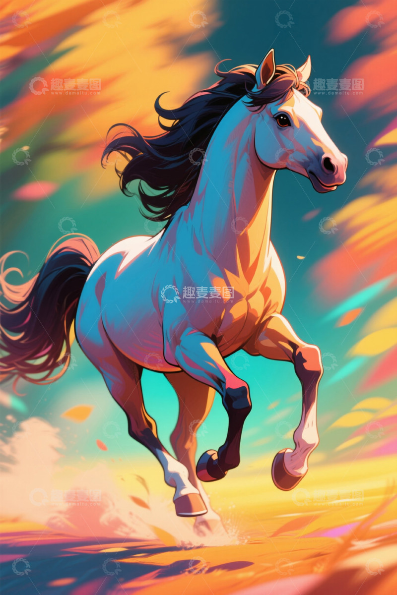 高清大图下载【趣麦麦图】奔跑的骏马插画