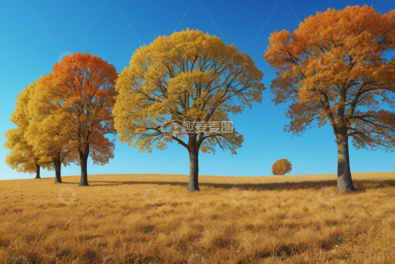 高清大图下载【趣麦麦图】秋日原野彩色树木景观