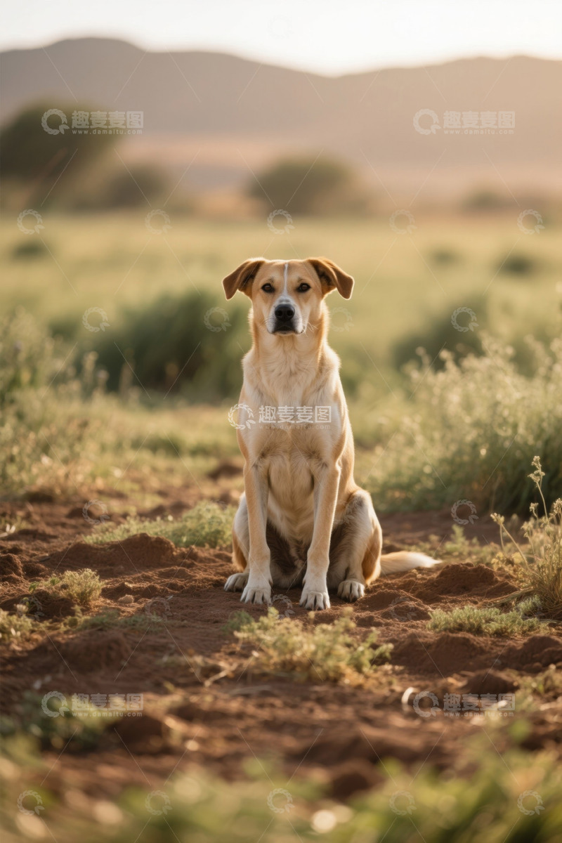 高清大图下载【趣麦麦图】户外草地坐着的狗