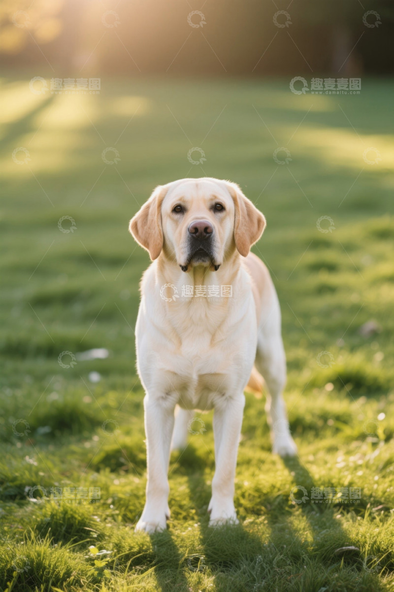 高清大图下载【趣麦麦图】阳光下草地站立的拉布拉多犬