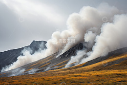 冒烟的山脉自然景观