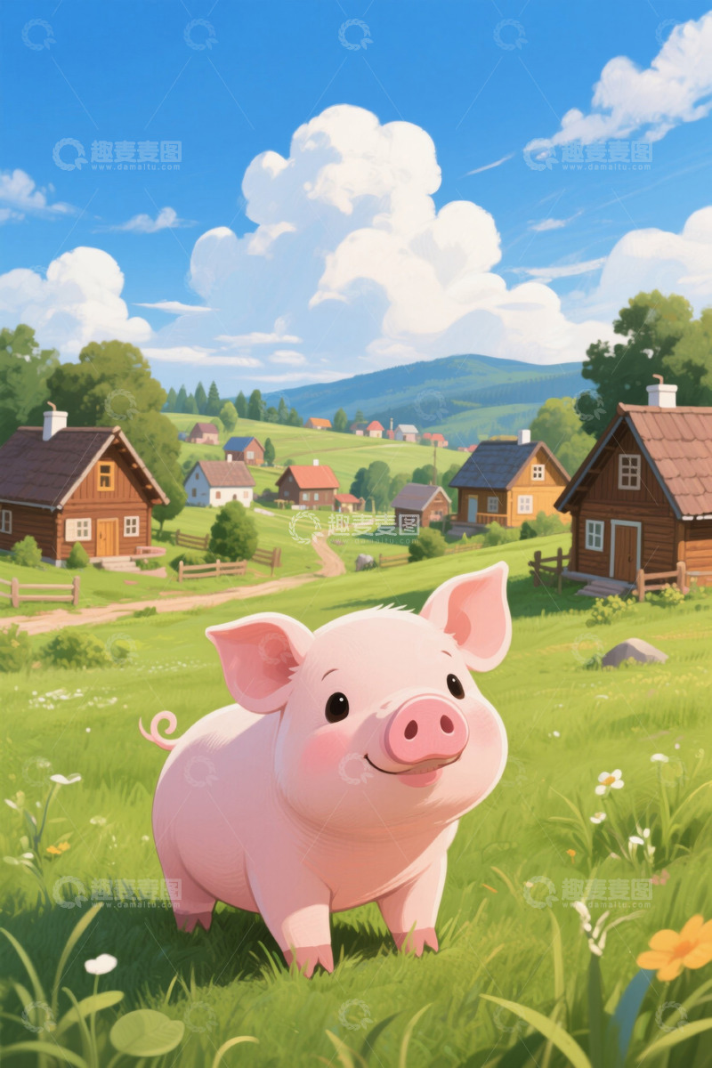 高清大图下载【趣麦麦图】田园中的粉色小猪