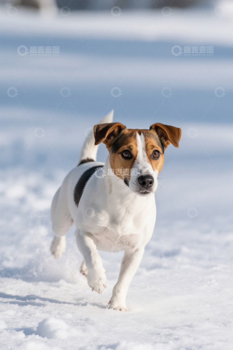 高清大图下载【趣麦麦图】雪地中奔跑的小狗