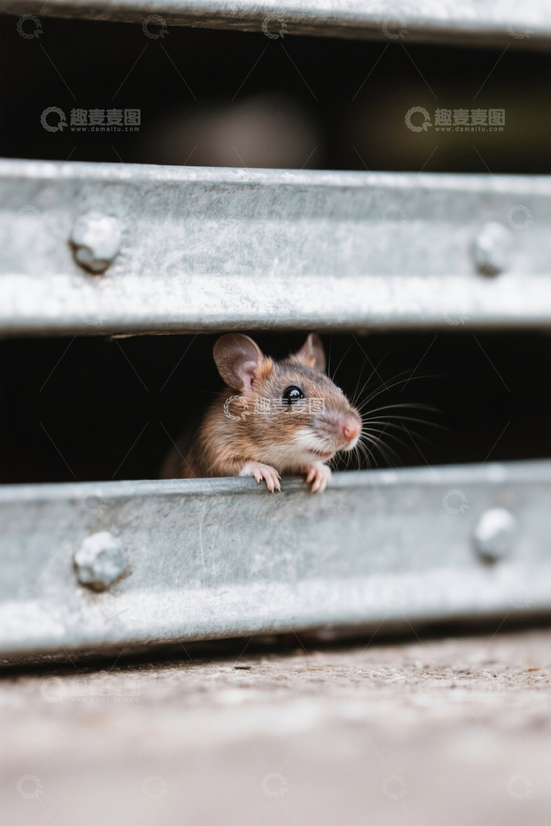 高清大图下载【趣麦麦图】金属缝隙中的老鼠特写