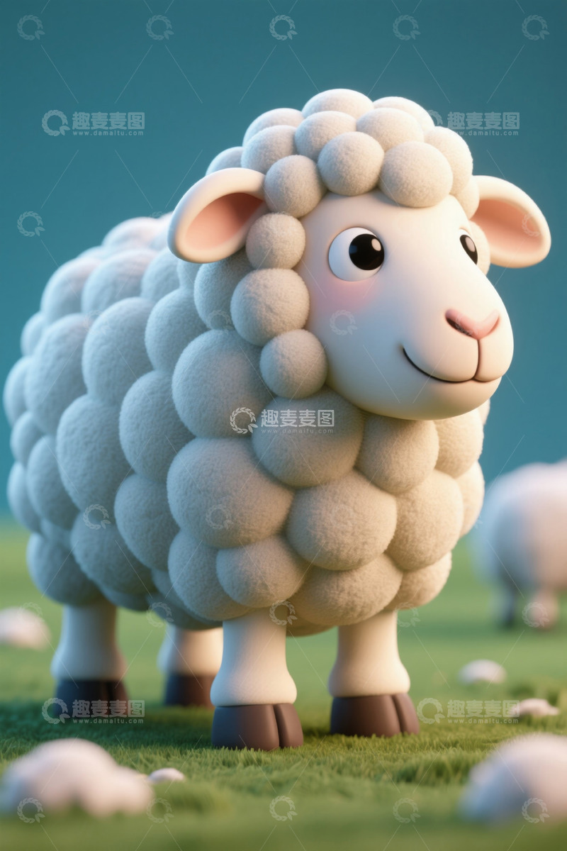 高清大图下载【趣麦麦图】卡通绵羊站在草地上