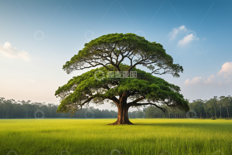 高清大图下载【趣麦麦图】田野中独立茂盛大树