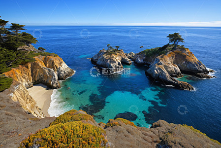海岸边岩石与清澈海水景观