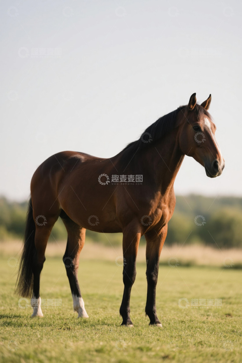 高清大图下载【趣麦麦图】草原上站立的棕色骏马
