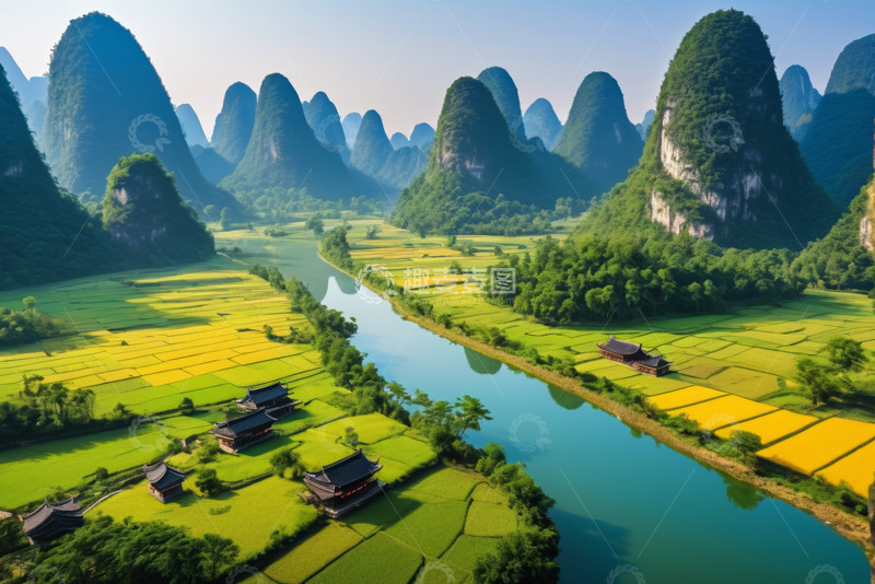 高清大图下载【趣麦麦图】-桂林山水田园风光航拍