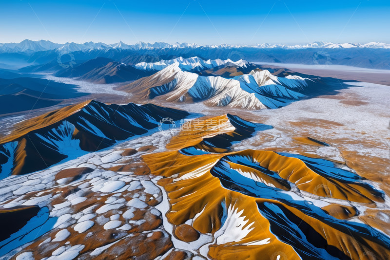 高清大图下载【趣麦麦图】雪山与黄土地貌航拍全景