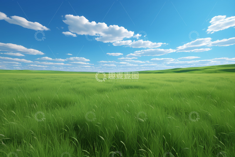 高清大图下载【趣麦麦图】蓝天白云下的绿色草原