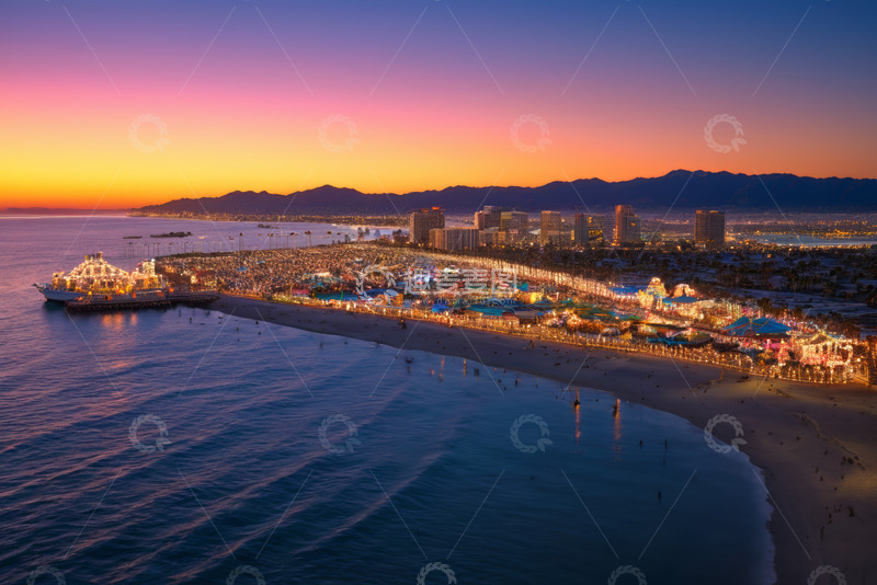 高清大图下载【趣麦麦图】海滨城市黄昏全景