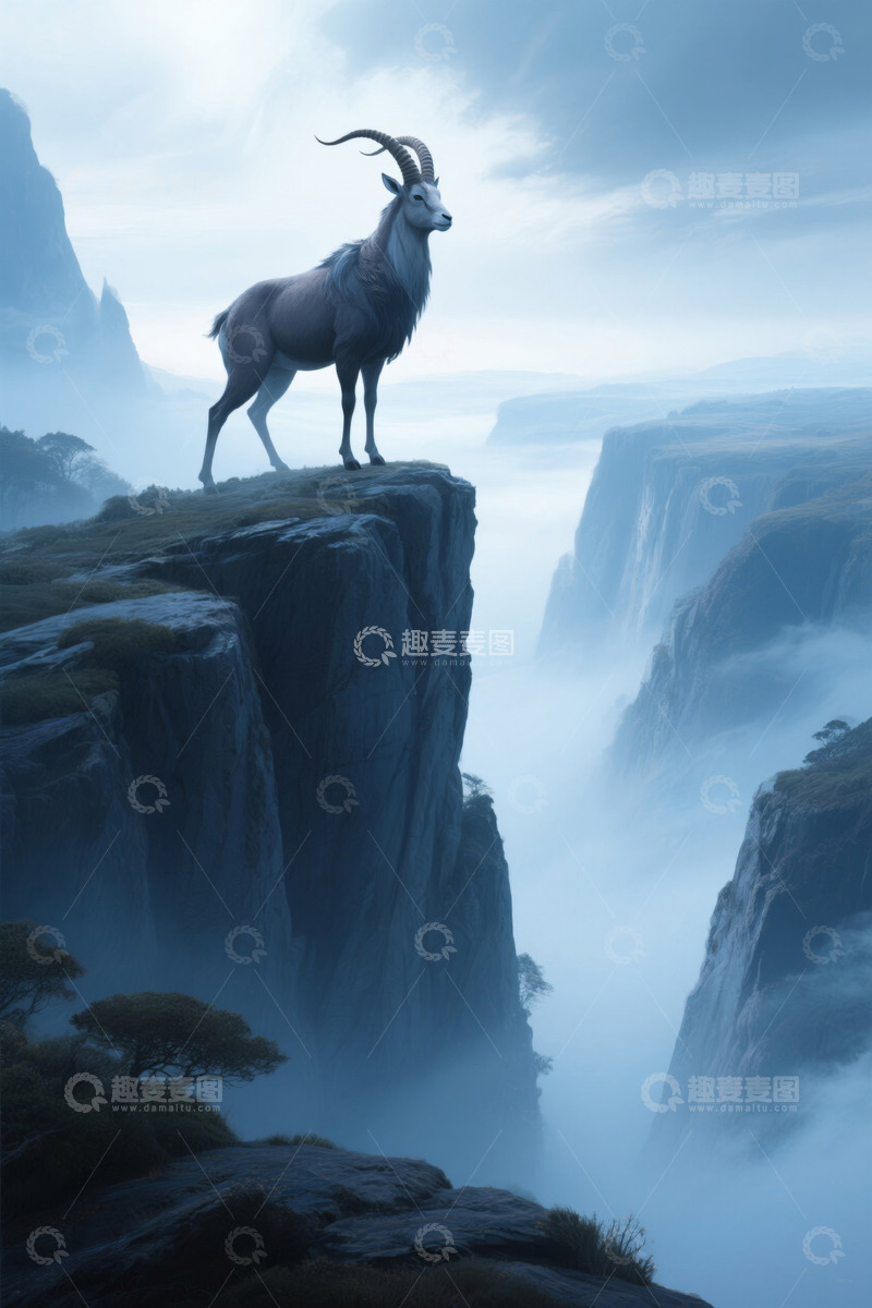 高清大图下载【趣麦麦图】悬崖边站立的山羊