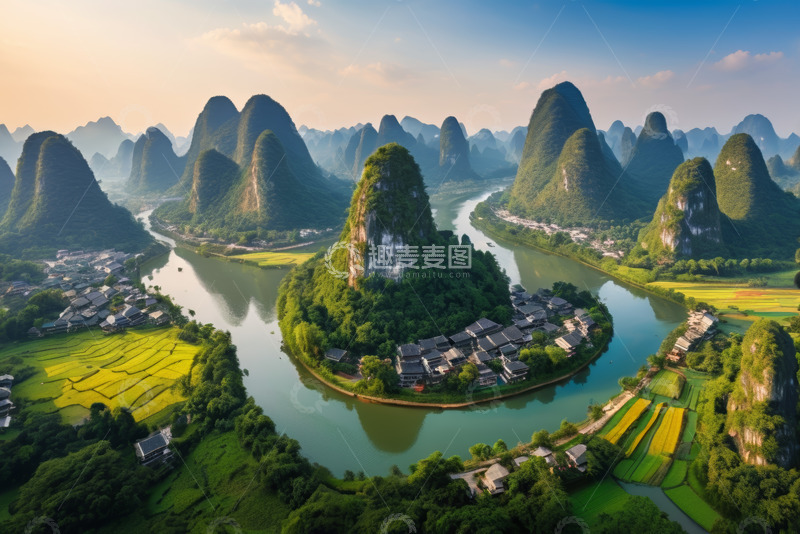 高清大图下载【趣麦麦图】桂林山水田园航拍风光