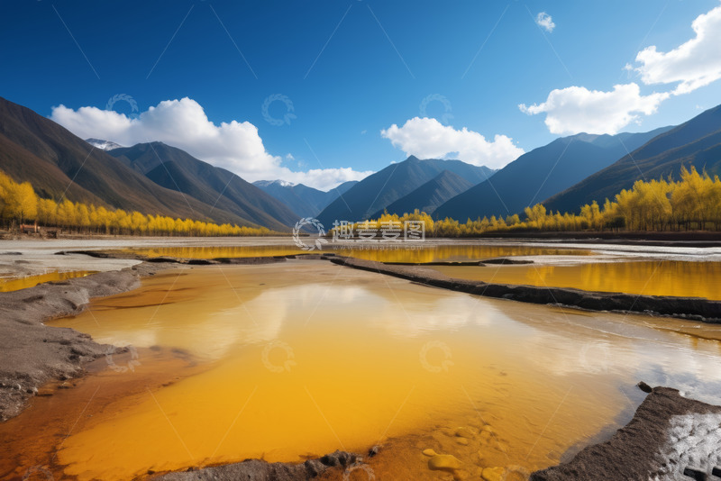 高清大图下载【趣麦麦图】山间黄色彩池自然风光