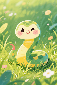 草地上的卡通蛇插画