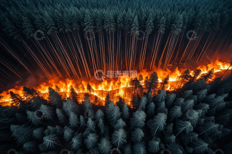 高清大图下载【趣麦麦图】森林火灾航拍全景