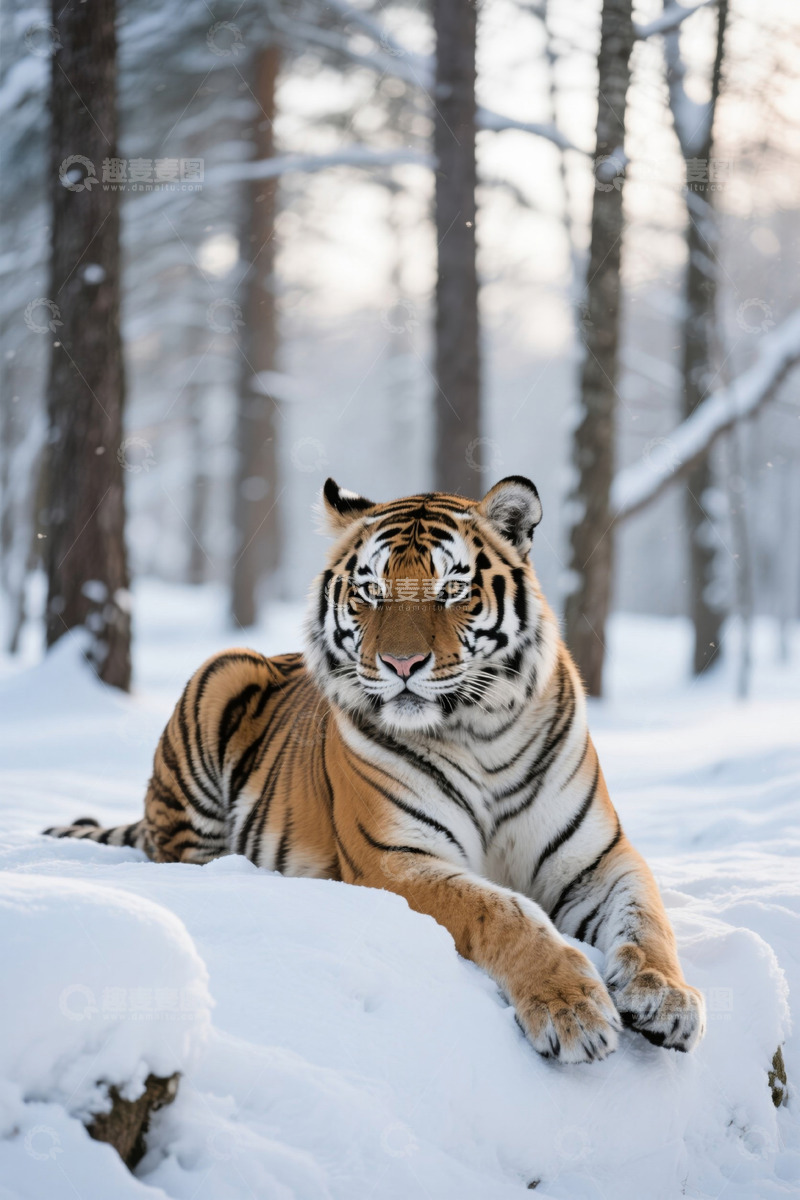 高清大图下载【趣麦麦图】雪地森林中的老虎特写