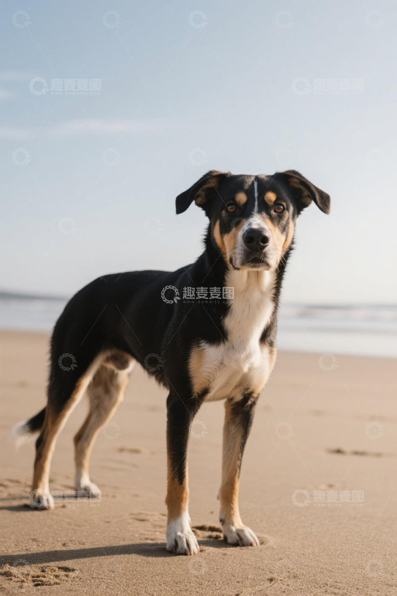 高清大图下载【趣麦麦图】海滩上站立的狗