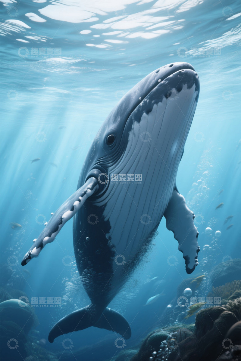 高清大图下载【趣麦麦图】海洋中遨游的座头鲸