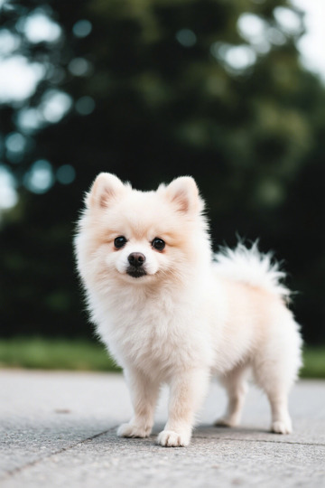 户外站立的博美犬