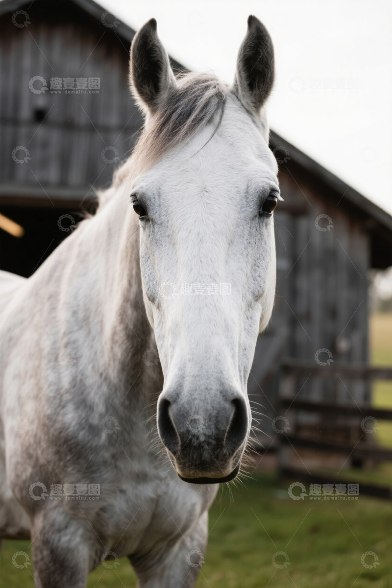 高清大图下载【趣麦麦图】农场中的白马特写