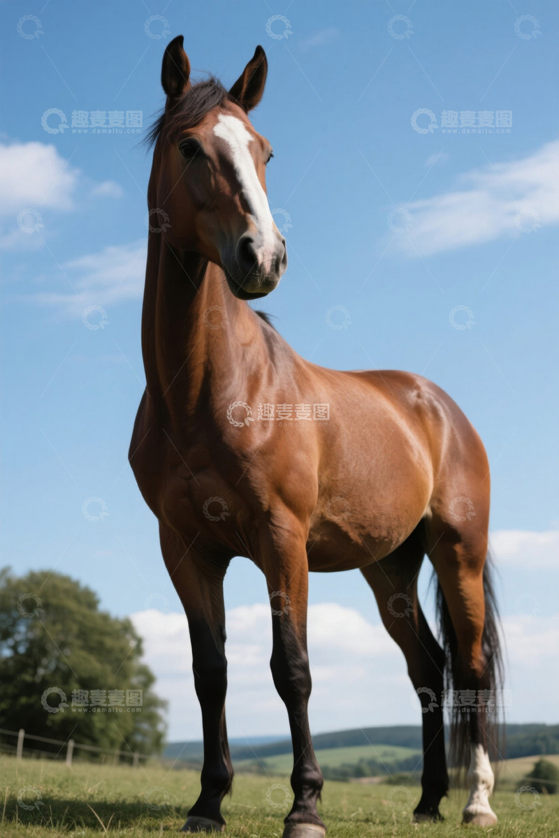 高清大图下载【趣麦麦图】草原上站立的棕色骏马