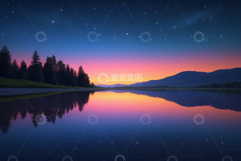 高清大图下载【趣麦麦图】湖畔星空夜景自然风光